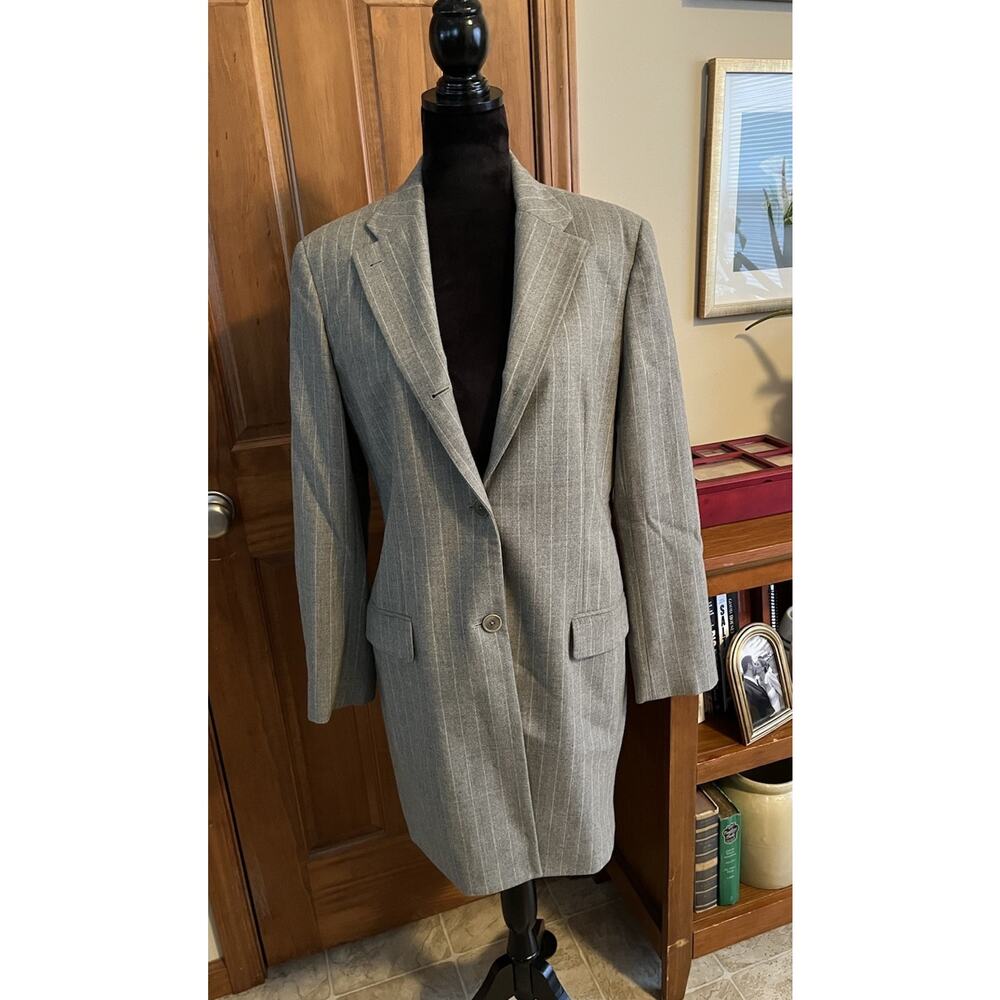 Vintage Lauren Ralph Lauren Women’s Gray And White Pin Stripe Blazer Size 14
